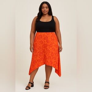 Knit Skirt Size 5 Torrid Super Soft Orange Floral Asymmetrical